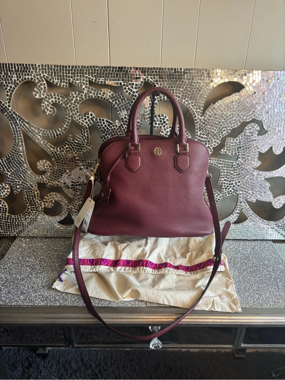 ⭐️Tory Burch Pebbled Robinson Open Dome Satchel NWT‎